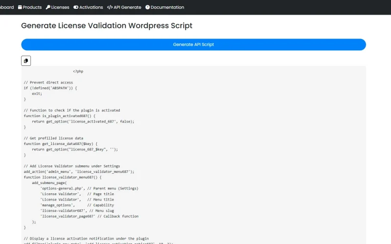 API Script Generation In Verilock Online License Management Software
