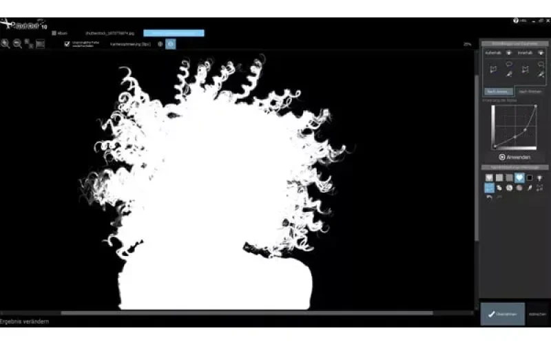 Screenshot of CutOut 11 Professional showing hair detail extraction using masking.