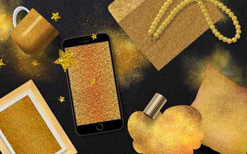 gold background mockup setup with mobile view