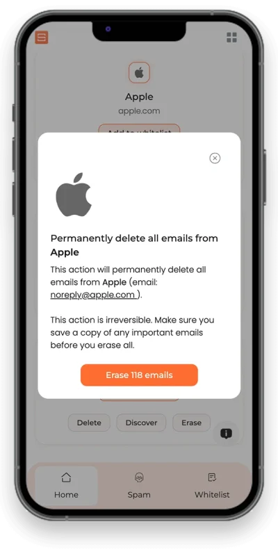 Sentrya delete emails from iphone feature showcased in an iphone mockup